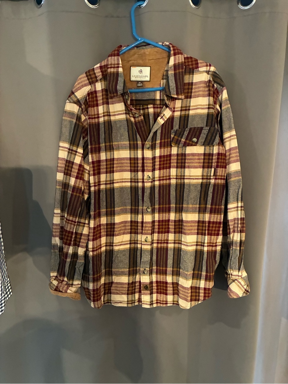 Men’s Legendary Whitetails Plaid Button-Down Flannel in Cream, Burgundy & Gray - Picture 1 of 5